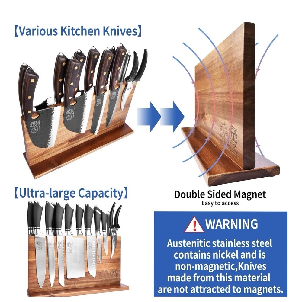 Extra Large Magnetic Knife Block Acacia Wood Knife Set Holder And Cutting Boards